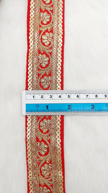 Art Silk Trim Gold Floral Embroidered Sequins Trim, Decorative Trim, Indian Sari Border